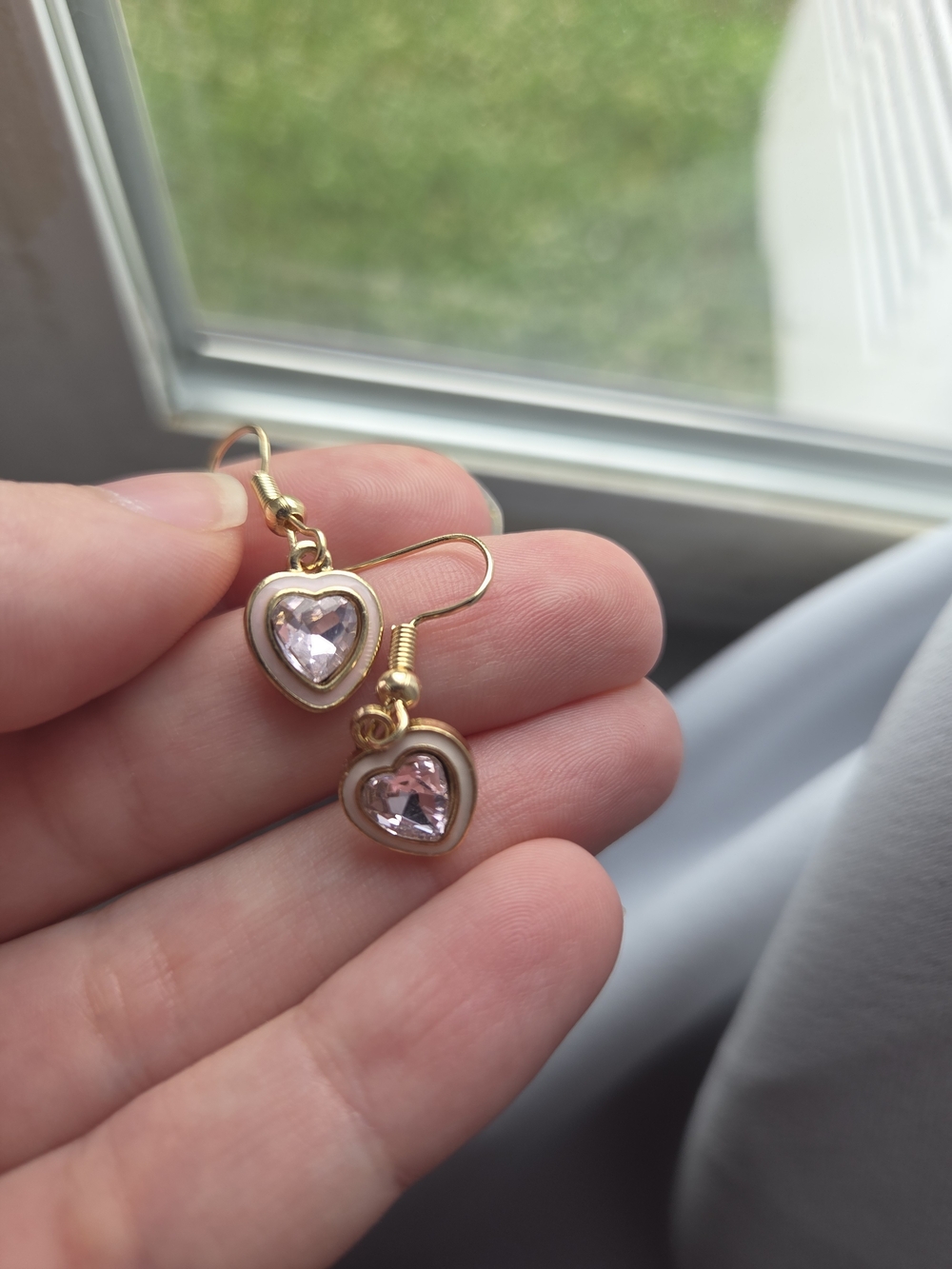Gold Heart Drop Earrings with Light Pink Crystal - Women Jewelry